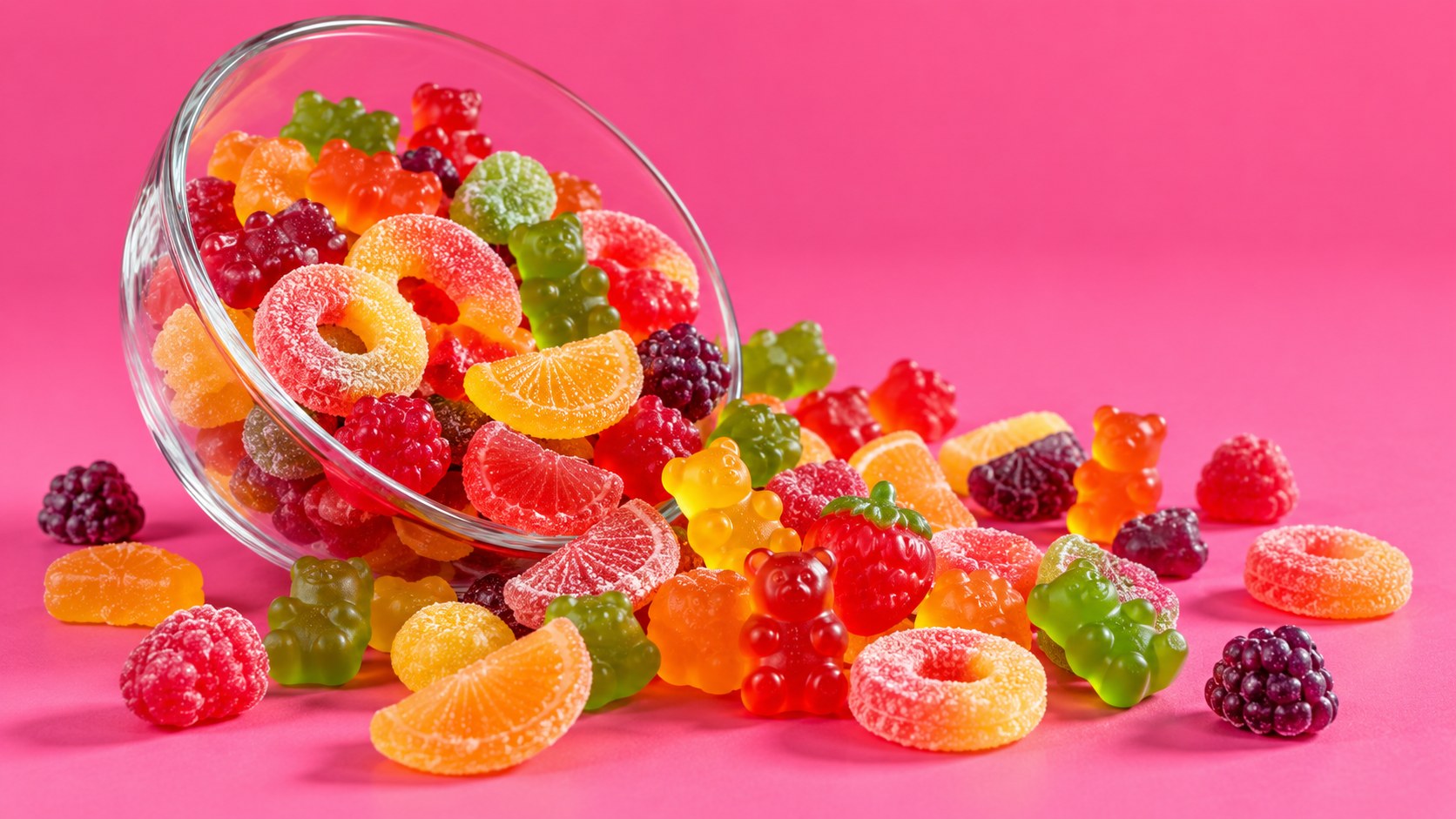 Assortiment de bonbons colorés dans un bol en verre